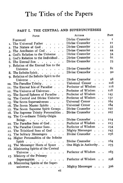 urantia book table of contents